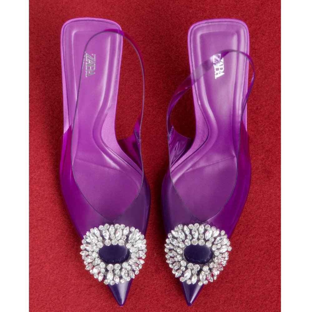 Zara Embellished Vinyl Heels Violet Size 8 NWT - Picture 11 of 11